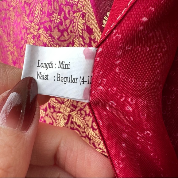 Darn Good Yarn Silk Wrap Mini Skirt Reversible Boho Patchwork Festival Pink 4-12 - Picture 5 of 8